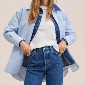 NWT MNG Mango Oversized Cotton Overshirt Jacket Shacket Shirt Blue Pockets M